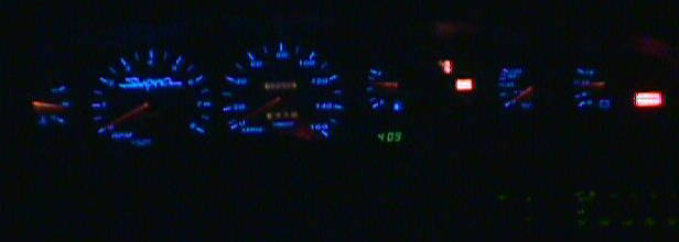 Speedhut gauges at night.