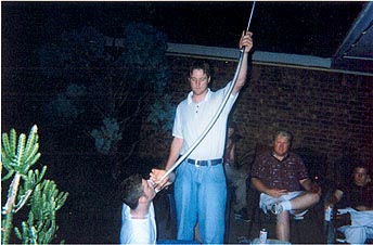 Superdave bonging some beer