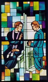 Stained glass window of confession
