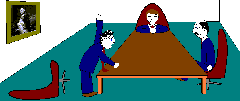 One of the three important looking midgets was giving a heated speach as Kenowal entered.