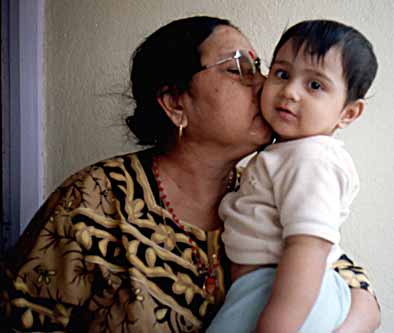 With his grandmother!
