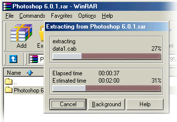 WinRAR extrayendo un archivo descargado de internet