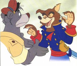 [Karnage mocking Baloo... Also as usual. ;)P 
From the readalong storybook, 'Seeds of Victory']