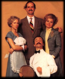 Polly, Basil, Manuel and Sybil in a rare moment of camaraderie ...
