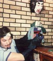 Eggbert on the wall as Terry Performs the Witch