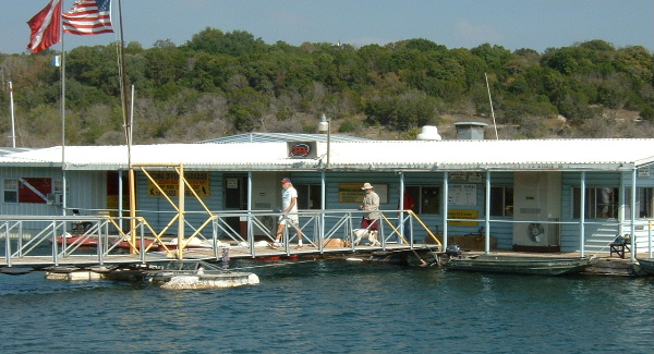 Marina and restaurant at east end of lake