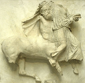 A cantaur attacking a woman
