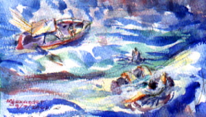 tHE FiSHerMAn clEAVEs tHE waTRY GRAve