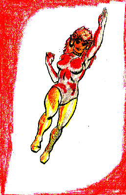 Scarlet, flame projector and flier, very superheroic