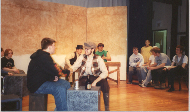 Lazar Wolf (Jeff Dean) and Tevye (Billy O'Hara) make an agreement.