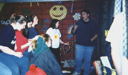Steve preaches to the cast