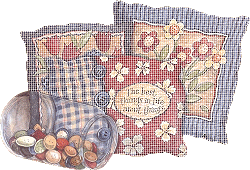 'Cross Stitch Pillows' - Graphic by Shirley Marshall/Perfect Sites Web Design