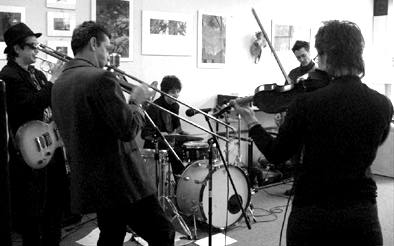 Brass Bed playing inside Cumbersome Records store, Collingwood, Victoria, 4Sept04