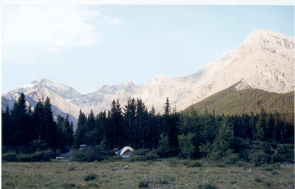 Our tent hidden nicely in the trees. This is the view from the lake.