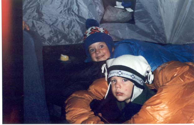 The kids were warm in our sleeping bags!