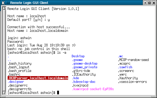 A screenshot of the GUI rlogin client