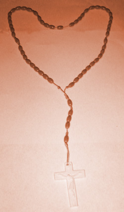Rosary Beeds: 50 beeds each 1 Hail Mary.  Every 10 hail maries, 1 Glory Beed and 1 Our Father