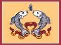 The golden fish symbolises the auspiciousness of all living beings in a state of fearlessness, without danger of drowning in the ocean of sufferings, and migrating from place to place freely and spontaneously, just as fish swim freely without fear through water.