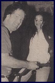 Dennis Haskins & Samantha Becker goof around on set.