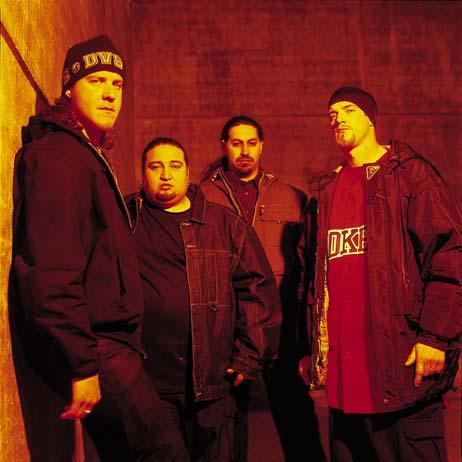 Burton C. Bell, Dino Cazares, Raymond Hererra, and Christian Olde Wolbers of FEAR FACTORY
