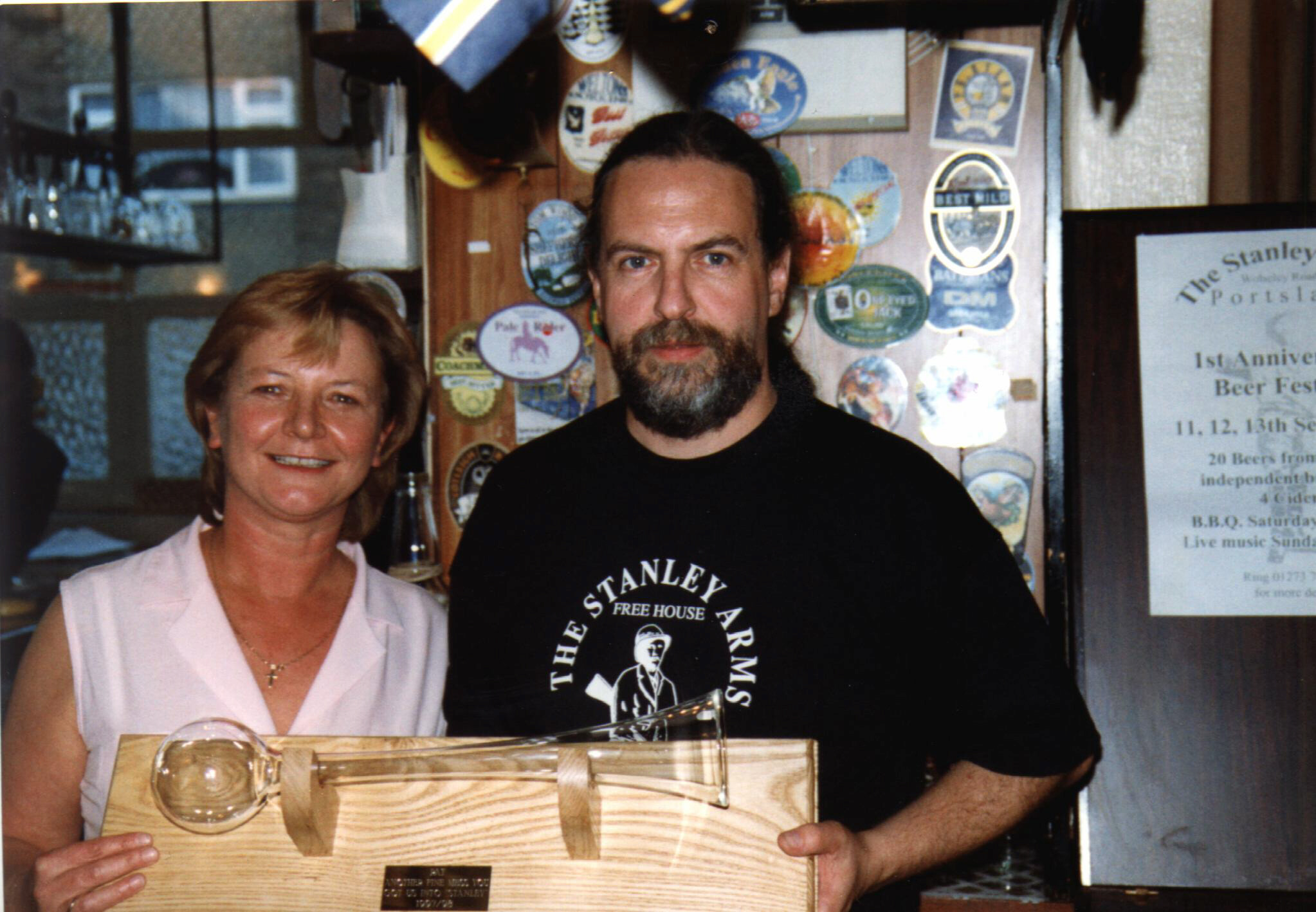 Pat and Roy with a strange shaped object