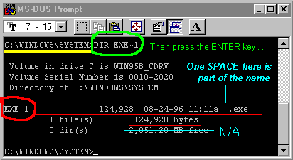 Finding ' .exe' in a DOS window.