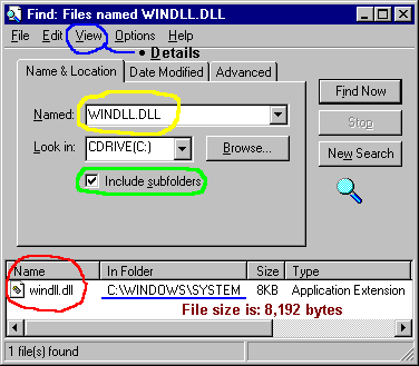 START, Find Files ' WINDLL.DLL'