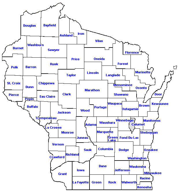 Map of 72 Wisconsin Counties