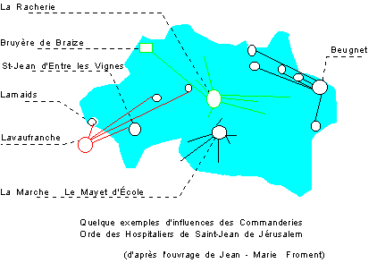 carte des principales Commanderies dans et autour du Bourbonnais  reproduction soumise  autorisation