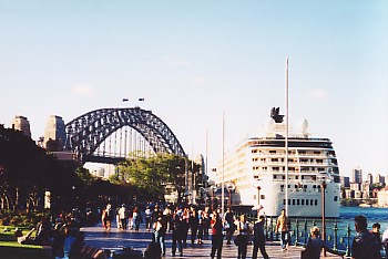 Sydney Harbour Bridge with 'The World' liner
