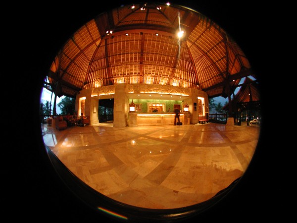 Fisheye View at twighlight of the Main Entrance Lobby of the Le Meridien Hotel at Bali Nirwana Resort