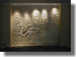 View of stone carving at the Health Spa