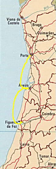 Map Porto to Fig da Foz