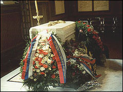 July 17, 1998. The grave of the last Russian Emperor Nicolas II in the Sts. Peter&Paul cathedral