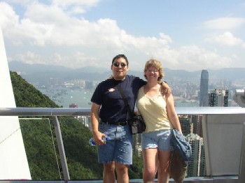 Here we are in Hong Kong, atop Victoria Peak, 2003.