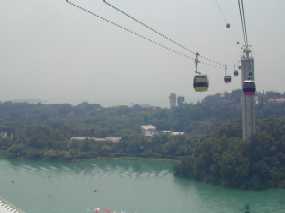 Cable car ride from the main island to Sentosa Island, a resort and theme park.