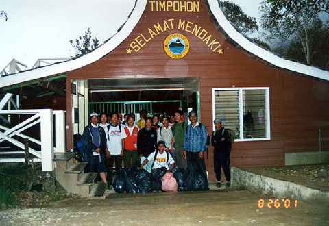 Second batch of trash, photo taken with park rangers, guides and porters.
