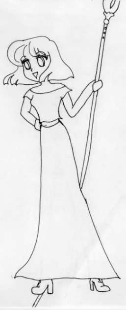 A pic of Hotaru in a pretty dress, holding her glaive. Sugoi!