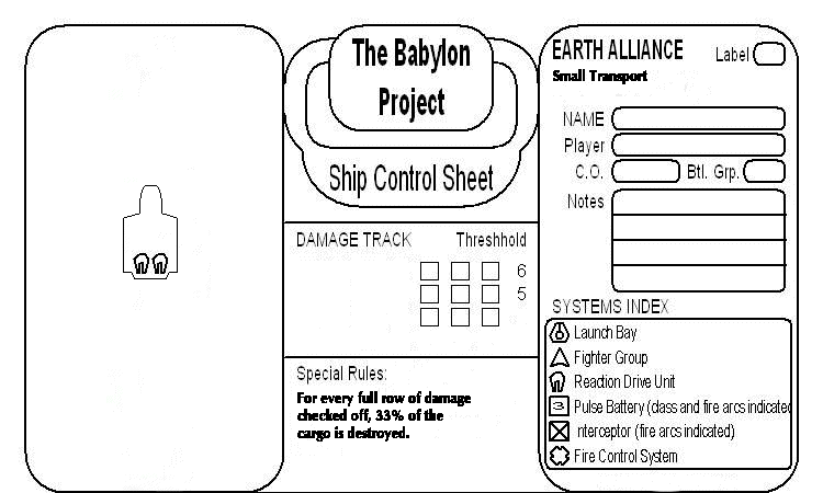 The ship control sheet for the No Strings Attached