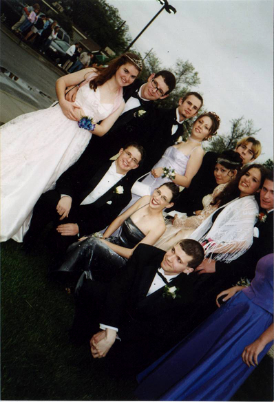 Prom gang, 01'. No, it isn't the camera - our town naturally tilts like that.