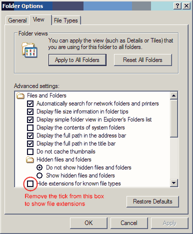 folder options dialog box