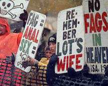 Anti-gay protesters at the funeral of Matthew Shepard (AP/Michael S. Green)