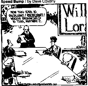 Boardroom meeting including huge brained baby: Now this idea is exellent! Whose brain child is this anyway?