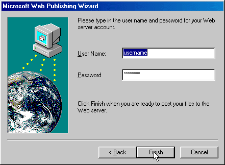 Specifying the username and password - Use the one GeoCities provided you!