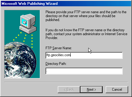 Specifying the address of the FTP server