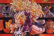 Los Super Saiyajines con sus enemigos al fondo