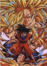 Gok normal en primer plano, con sus 3 etapas de SSJ al fondo