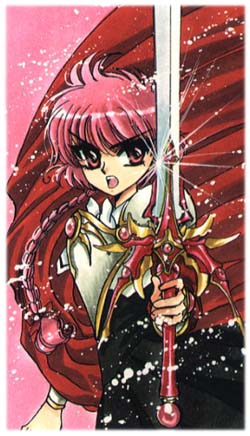 Hikaru is the shortest of the knights, with long red hair that she usually styles in a braid. She has reddish pink eyes.