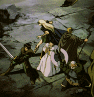 [Pan, Deid, Slayne, and Ghim protecting Eto; From episode 1]