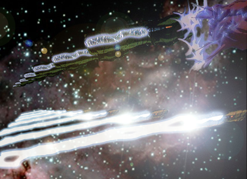 A fleet of Monitors devastating a planet